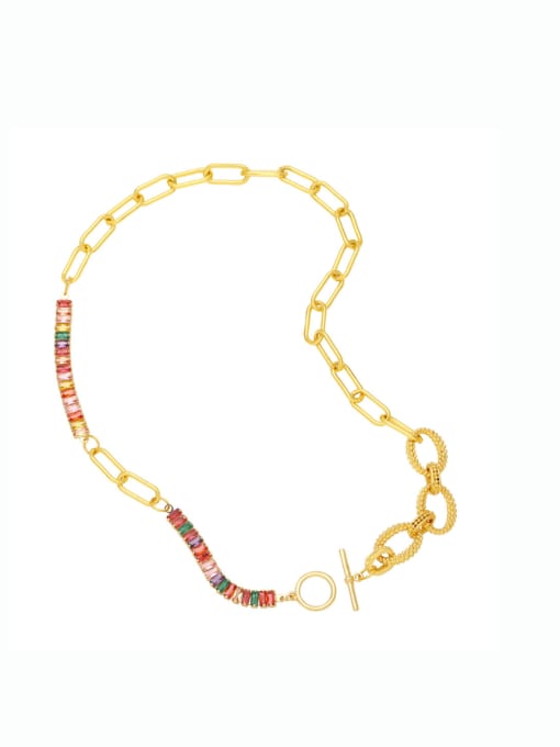 CC Brass Cubic Zirconia Geometric Hip Hop Asymmetrical  Chain Necklace 0