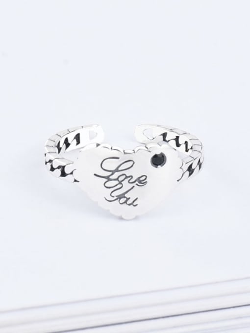 Love letter retro ring 925 Sterling Silver Heart  Leather Vintage Band Ring