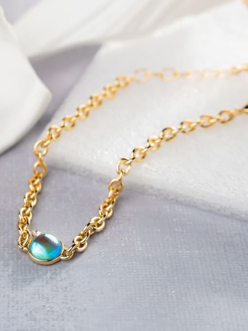blue Brass Cats Eye Geometric Minimalist Link Bracelet
