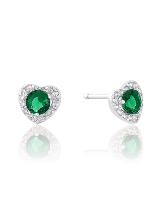 4mm green glass 925 Sterling Silver Birthstone Heart Minimalist Stud Earring