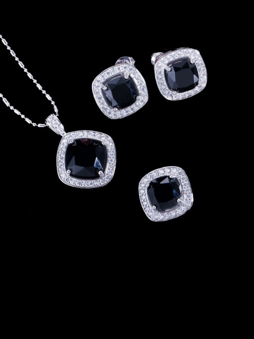 Black Ring US 6 Brass Cubic Zirconia Minimalist Square Earring Ring and Necklace Set