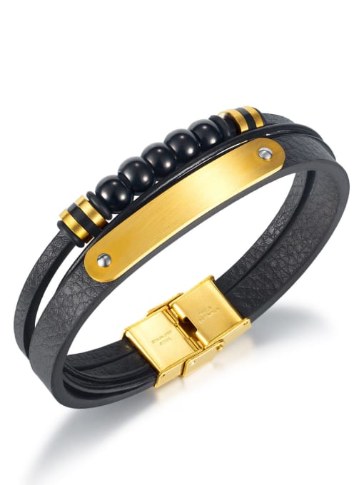 1484 gold leather bracelets Stainless steel Leather Geometric Minimalist Strand Bracelet