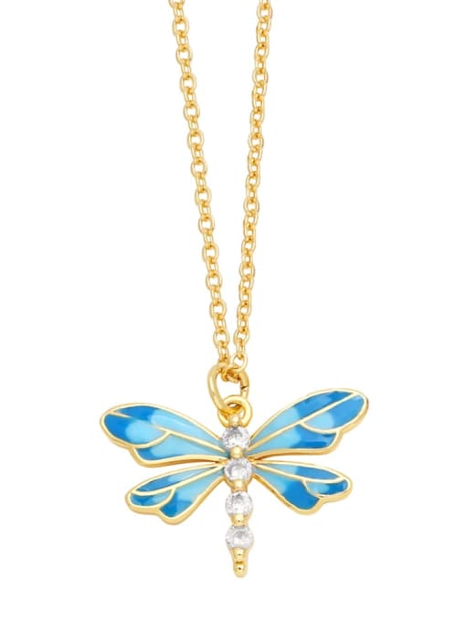 blue Brass Enamel Dragonfly Trend Necklace