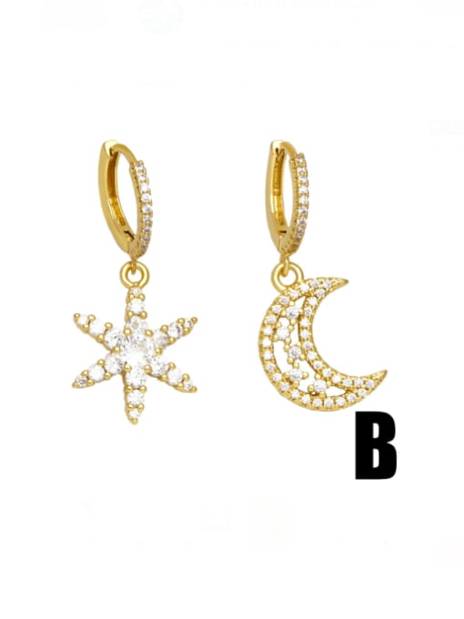 B Brass Cubic Zirconia  Asymmetrical  Star Trend Huggie Earring