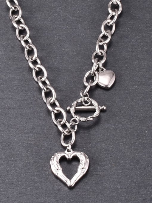 A TEEM Titanium Steel Hollow Heart Vintage  Pendant Necklace 3