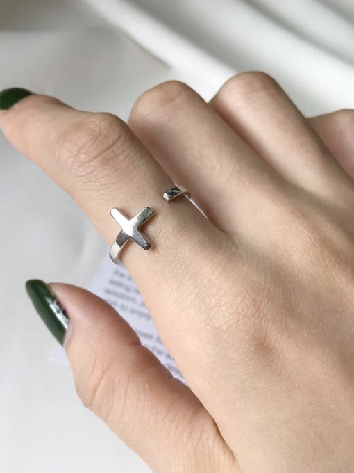Boomer Cat 925 Sterling Silver Smooth Cross Minimalist Free Size Ring 1