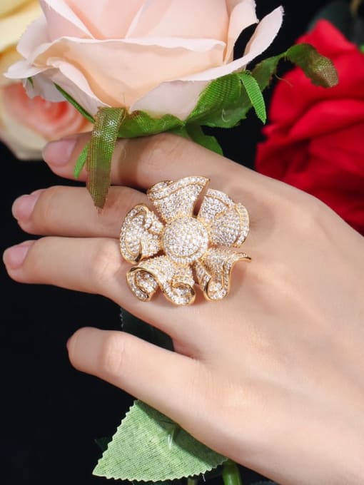 L.WIN Brass Cubic Zirconia Flower Luxury Statement Ring 3