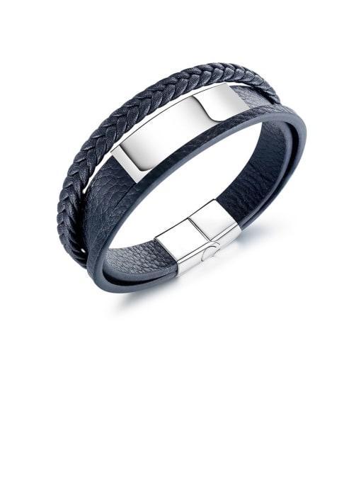 Open Sky Titanium Leather Geometric Minimalist Woven & Braided Bracelets 3