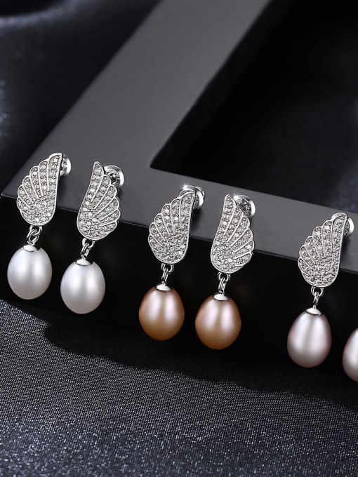 CCUI 925 Sterling Silver Freshwater Pearl  Wing Trend Drop Earring 3