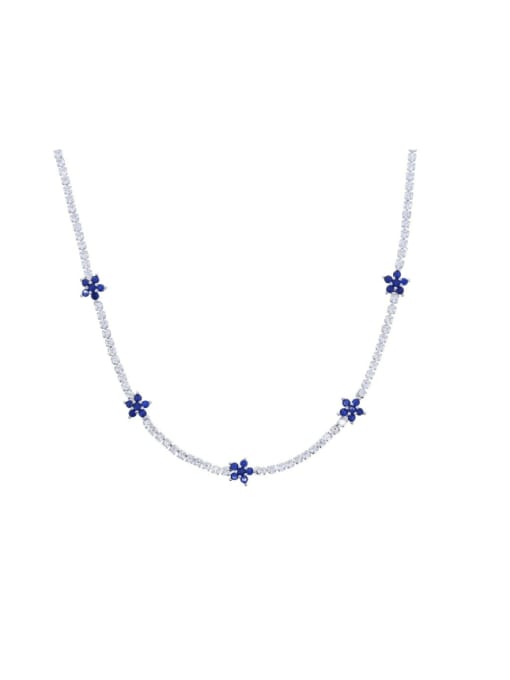 blue Brass Cubic Zirconia Flower Luxury Necklace