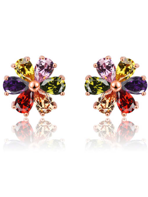 DUDU Brass Cubic Zirconia Flower Luxury Stud Earring