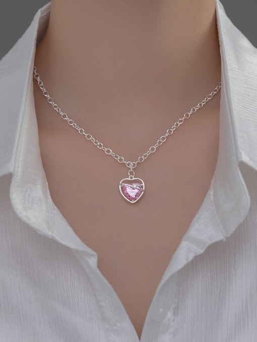 Rosh 925 Sterling Silver Cubic Zirconia Heart Minimalist Necklace 1