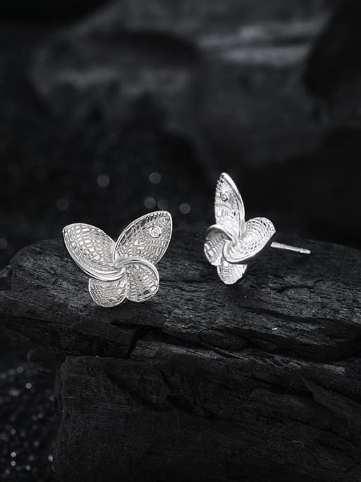 KDP-Silver 925 Sterling Silver Cubic Zirconia Butterfly Dainty Stud Earring 2