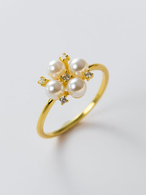 Rosh 925 Sterling Silver Imitation Pearl Flower Cute Band Ring 2
