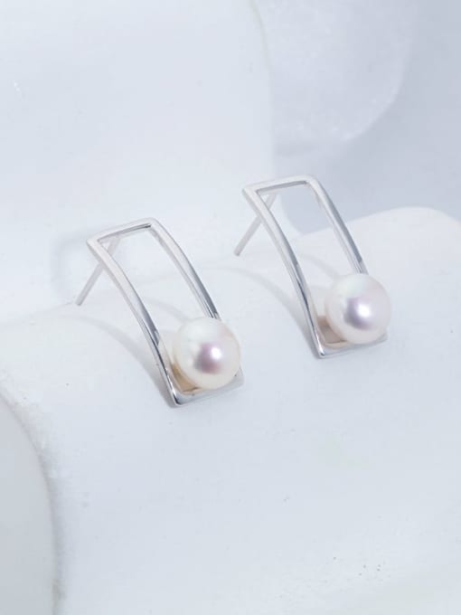 RAIN 925 Sterling Silver Imitation Pearl Geometric Minimalist Stud Earring 3