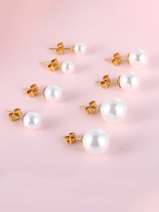 KAKALEN Stainless Steel Imitation Pearl White Round Minimalist Stud Earring 2