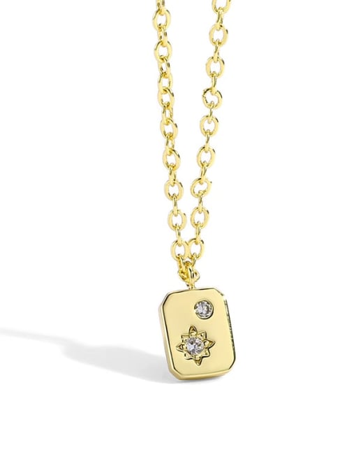 Gold small square Star Necklace Brass Rhinestone Geometric Minimalist Necklace