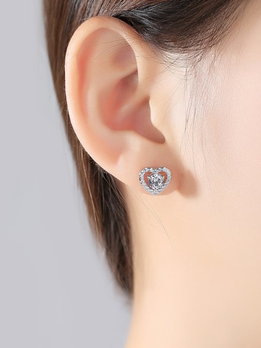 CCUI 925 Sterling Silver Cubic Zirconia  Minimalist Hollow Heart   Stud Earring 1
