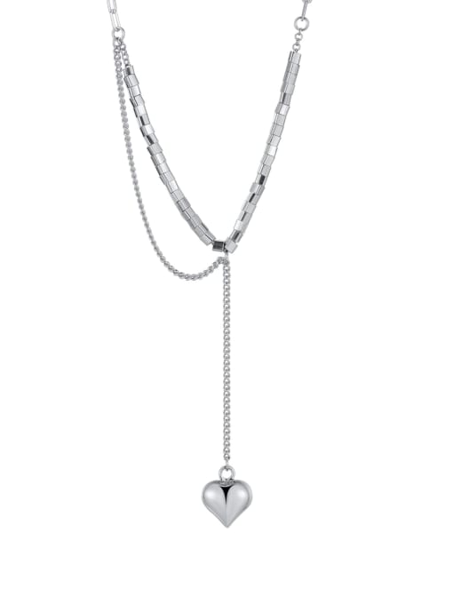 Platinum love pendant  necklace 925 Sterling Silver Heart Vintage Lariat Necklace