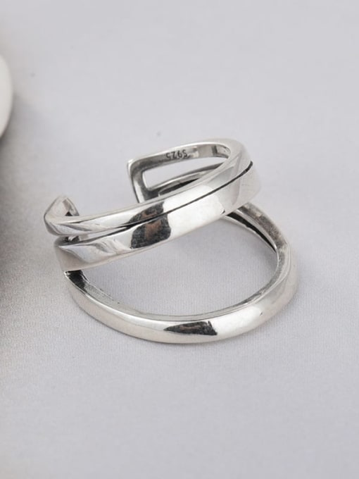 XBOX 925 Sterling Silver Geometric Retro double line Stackable Ring 3