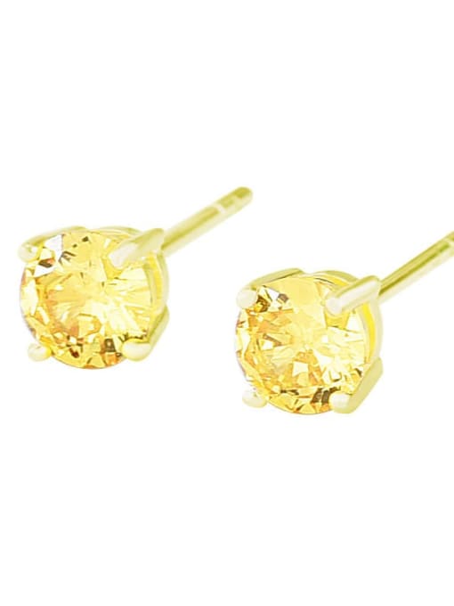Golden yellow gold 925 Sterling Silver Cubic Zirconia Geometric Minimalist Stud Earring