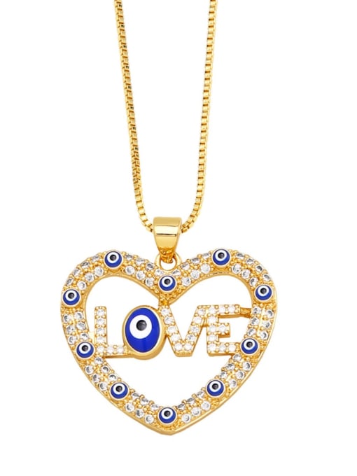 blue Brass Cubic Zirconia Heart Trend Necklace