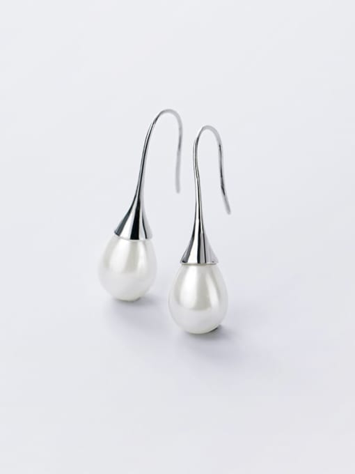 Rosh 925 Sterling Silver Imitation Pearl Water Drop Minimalist Hook Earring 3