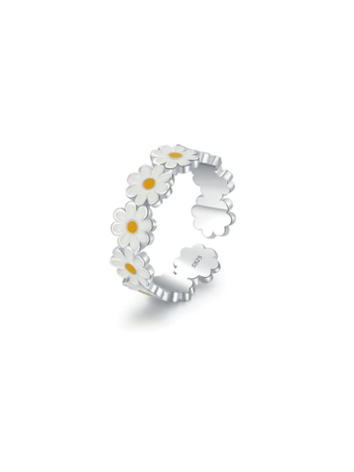 MODN 925 Sterling Silver Enamel Flower Cute Band Ring
