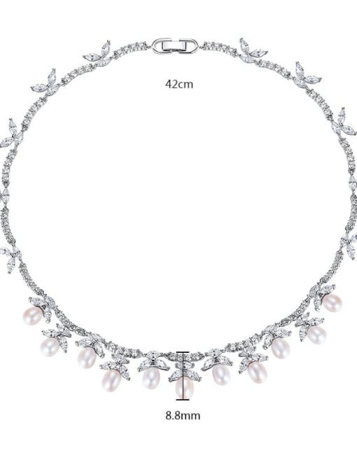 BLING SU Copper Imitation Pearl Leaf Luxury Choker Necklace 2