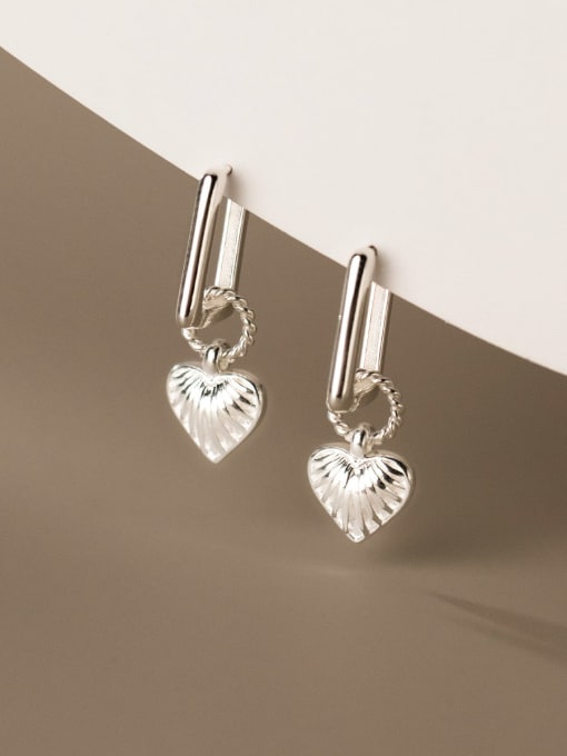 Rosh 925 Sterling Silver Geometric Vintage Heart Huggie Earring 1