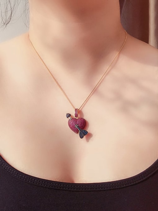 ROSS Copper Cubic Zirconia Heart Dainty Pendant Necklace 1