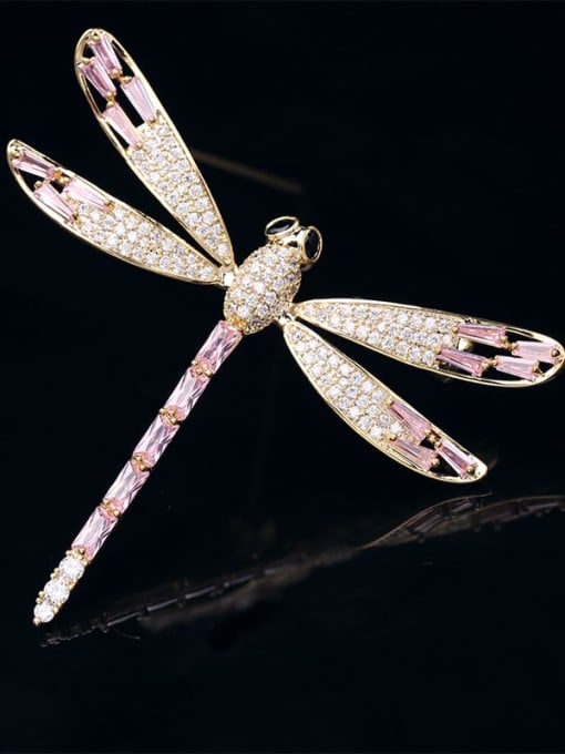Gold pink zirconium Brass Cubic Zirconia Dragonfly Minimalist Brooch