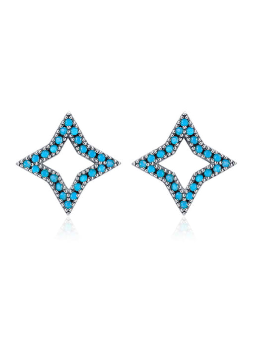 RHE1020 925 Sterling Silver Turquoise Geometric Minimalist Stud Earring