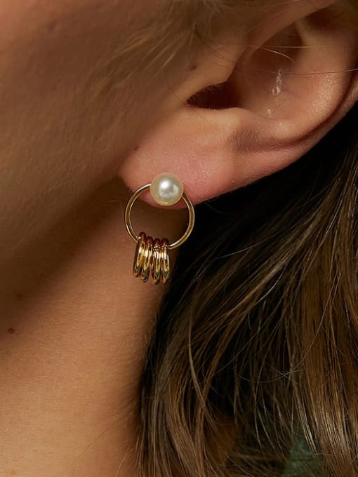 CHARME Brass Imitation Pearl Geometric Minimalist Stud Earring 1