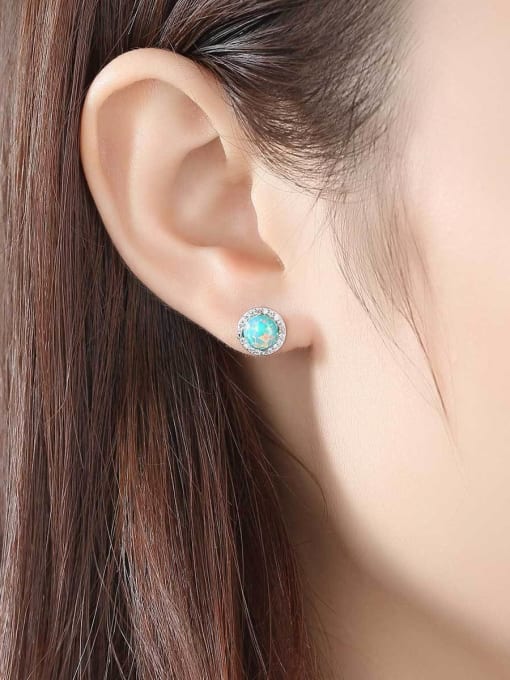 CCUI 925 Sterling Silver Opal Round Minimalist Stud Earring 1