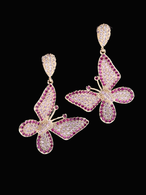 Rose red Brass Cubic Zirconia Butterfly Vintage Cluster Earring