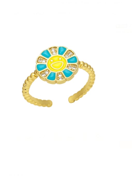 CC Brass Enamel Smiley Flower Cute Band Ring 3