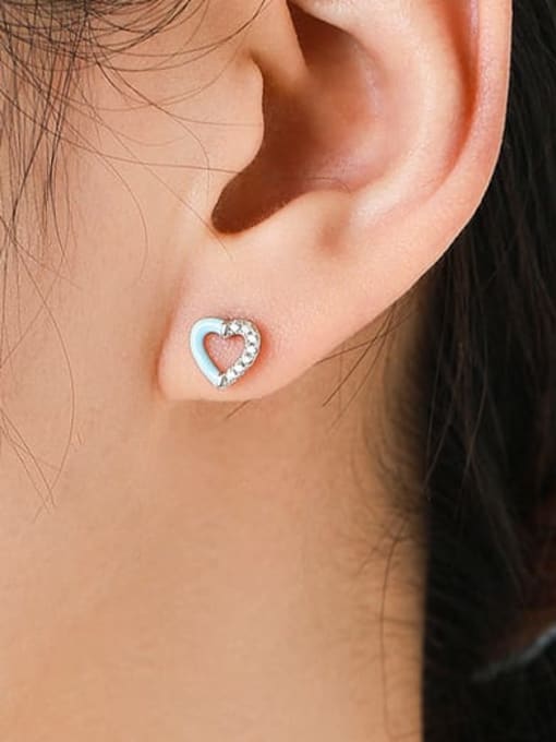 MODN 925 Sterling Silver Cubic Zirconia Heart Minimalist Stud Earring 1