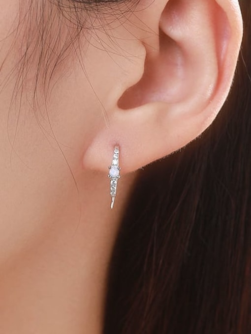 MODN 925 Sterling Silver Cubic Zirconia Geometric Minimalist Hook Earring 1