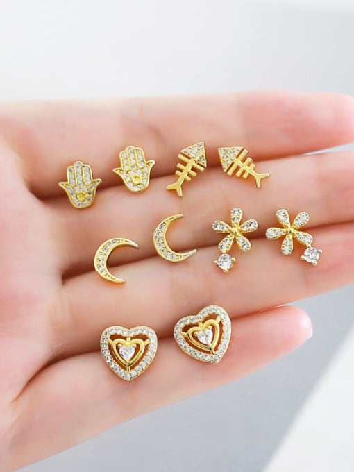 CC Brass Cubic Zirconia Heart Cute Stud Earring