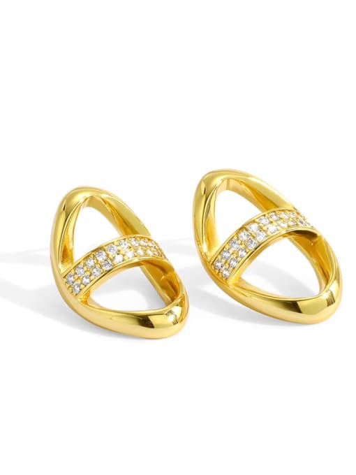 Gold Oval Earrings Brass Cubic Zirconia Geometric Minimalist Stud Earring