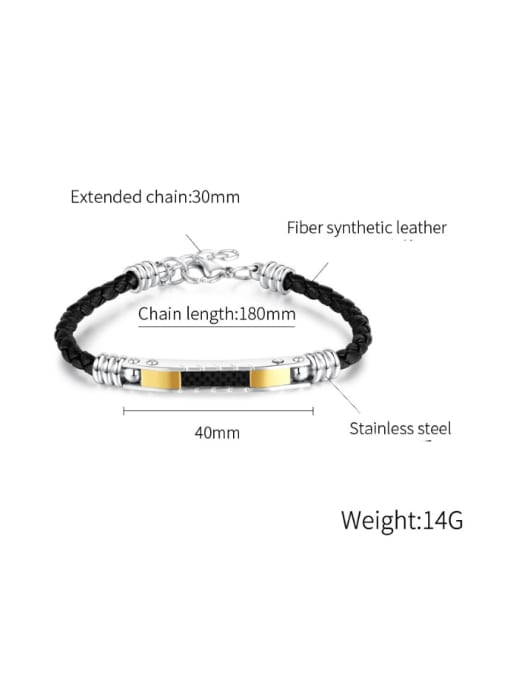 Open Sky Titanium Steel Artificial Leather Weave Minimalist Bracelet 2