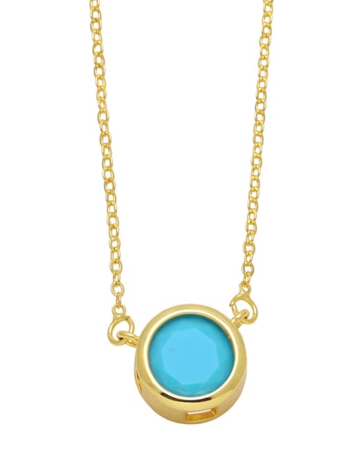 Blue pine Brass Glass Stone Round Minimalist Necklace