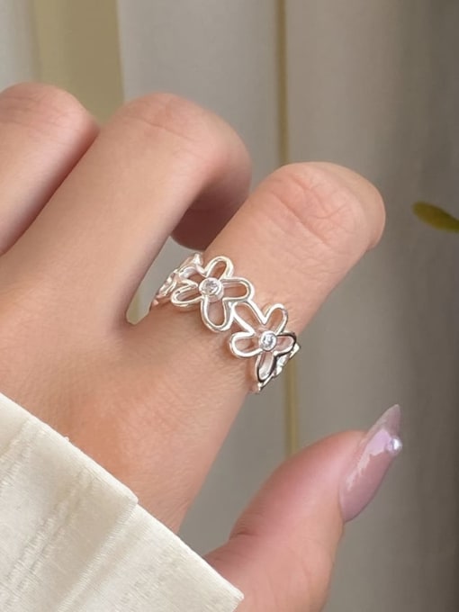 Rosh 925 Sterling Silver Hollow Flower Minimalist Band Ring 1