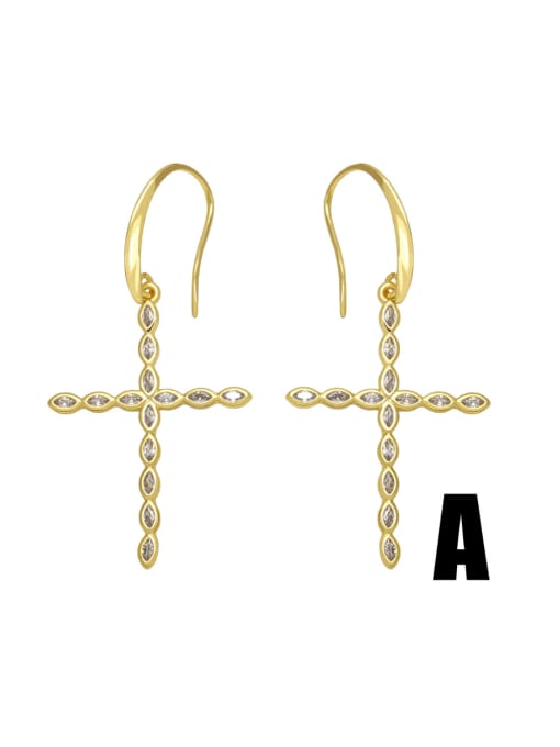 CC Brass Heart Minimalist Cross Hook Earring 2