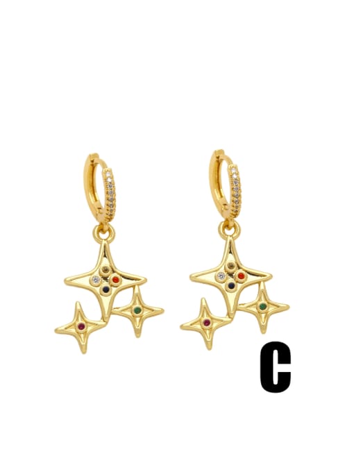 C Brass Cubic Zirconia Star Hip Hop Huggie Earring