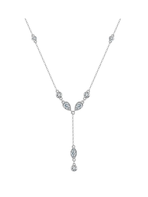 Platinum, weighing  2.63g 925 Sterling Silver Cubic Zirconia Tassel Dainty Necklace