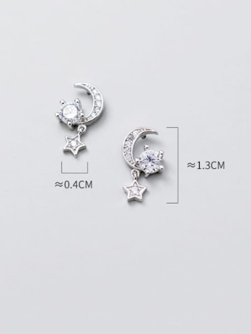 Rosh 925 Sterling Silver Cubic Zirconia  Star Moon Dainty Stud Earring 2