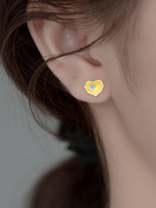 Rosh 925 Sterling Silver Enamel Heart Cute Stud Earring 1