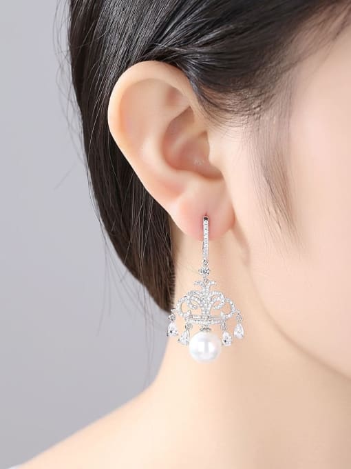 BLING SU Copper Imitation Pearl Geometric Luxury Huggie Earring 3